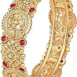 peora Gold Plated Goddess Laxmi Thick Synthetic Stone Studded Single Piece Openable Kada Bangle Antique Jewellery for Women-picture-9