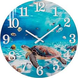 Yoiolclc Outdoor Clocks Waterproof-Decorative Indoor Outdoor Ocean Theme Wall Clocks for Patio Pool Porch Garden Home Decor(12 Inch,Turtle)-image-58