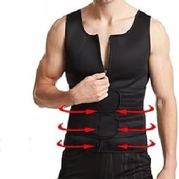Sauna Suit Waist Trainer Vest for Men with ZipperTank Top Trimmer Body Shaper with Two Belt, Body Shapewear Vest Workout Waist Trimmer Suit Zipper Short Sleeve (XX-Large), black, XXL-image-51