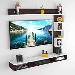 DAS Hubert Mini Wall Mount Engineered Wood TV Entertainment Unit/Tv Rack Set to Box Stand with Wall Shelves for Living Room Flowery Wenge & Frosty White Finish (Ideal for up to 43") Screen-image-19