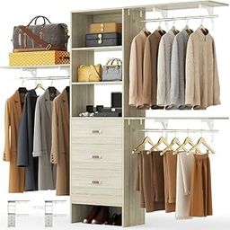 SHIPLORD® Maximize Closet Space: 96" Walk-In Closet Organizer with 3 Hanging Rods 3 Shelves & 3 Drawers for Effortless Clothing Storage-image-80