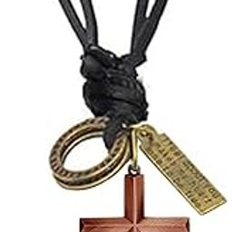 Religious Lord Jesus Christ Cross Gold Metal And Leather Pendant Necklace Chain For Men And Women-image-48