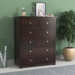 AISHAM Contemporary Sheesham Wood Chest of Drawers - 6 Drawer Storage Solution (Walnut Finish)-0