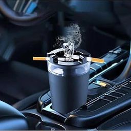 Car Ashtray with Lid, Smoke Absorber Cup Holder, Black-image-99