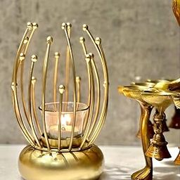 Urban Born Candle Holder for Home Decor | Tea Light Holder | Lantern and Hanging Tealight Holder for Home Decor Items | Tealight Candle Holders for Living Room, Gold (Free Glass Votive)-image-39