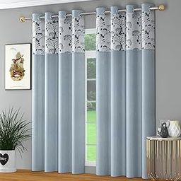 Jiyansh Decor Nexus Patch Floral Polyester Window Curtains 6 Feet Long Set of 2 | Grommet Room Darkening Drapes Curtains for Living Room Office & Home Decor (4 X 6 Feet) - Grey-image-59