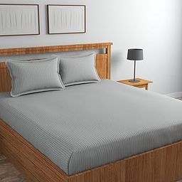Blue Strip 220 TC Glace Cotton Satin Stripes Plain King Size Bedsheet for Double Bed with Two Pillow Covers for Home/Hotels/Guest House,Size-90x100 Inches(Flat) (Grey)-image-51
