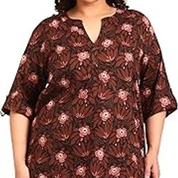 Women's Plus Size Floral Printed Cotton Tunic - (TUN_MIM25K_BRWN)-image-22