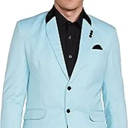 favoroski Designer Men's Slim Fit Velvet Notch Lapel Collar Single Breasted Blazer, Sky Blue-picture-36