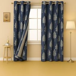 Selection House 7x4 Feet Blackout Faux Silk Door Curtains Set of 2 Panels | Blue Floral Pattern Fade Resistant Ready-to-Hang Drapes for Bedroom, Living Room, Windows or Doorway Openings-picture-25