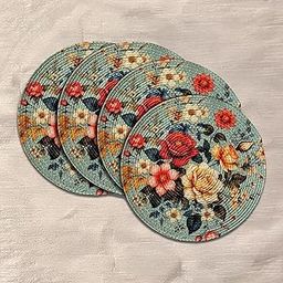 Artistic Den Cotton Table Placemat, Round Shape, Size - 14", Center Table, Dinning Table Shelves, Washable Placemat, Best for Side Table Pack of 4, Red Rose-image-49