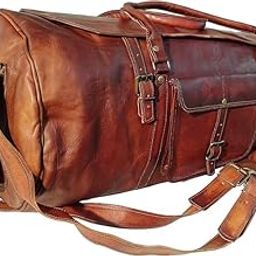 Leather 24' inch Duffel Bag Travel Sports Overnight Weekend Leather Duffle Bag for Gym Sports Cabin Holdall Bag Round (24-inch Large)-image-64