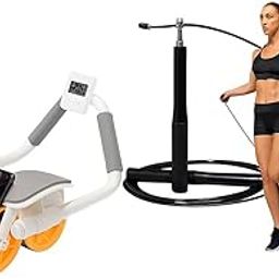 ALYV Ab Roller Wheel + Metal Skipping Rope (Black) | Core Workout & Cardio Combo for Home & Gym | Men & Women Fitness Kit-image-96
