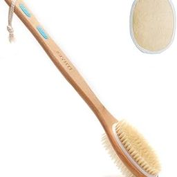 Shower Brush with Soft and Stiff Bristles, Double-Sided Bath Brush, Long Handle, Natural Bristles, Loofah Pad Blood_Circulation for Wet/Dry Body Cleaning and Exfoliation-14