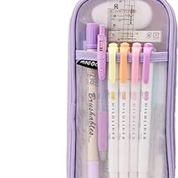 EASTHILL Canvas Pen Pencil Case With Zipper Clear Makeup Color Pouch Cosmetics Bag Multi-Purpose Travel School Teen Girls&Boys Transparent Stationary Bag Office Organizer Box For Adluts,Purple-image-19