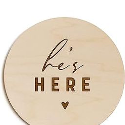 The Cotton & Canvas Co. He's Here Newborn Baby Boy Announcement Nursery Sign Cute Nursery Decoration Baby Shower Modern Wooden Sign Birth Prop Gift for New Mom-image-3