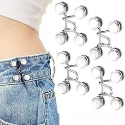 4 sets of Adjustable Jean Button Pins - Waist Knots For Jeans, jeans women, pearl buttons, tightener clips, extender loose and skirts button,4 pins,adjustable buckle jeans,waist instant clips (White Pearl)-image-58