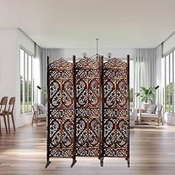 CRAFT HOMEDECOR Wooden3 Panel Room Partition with Stand for Living Room, Partition for Pooja Room,Screen Separator,Partition Wall Divider for Home|Hall|Bedroom|Office|Puja Room|Restaurant-Brown-image-20