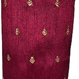 Raw Silk Maroon Blouse Material with Gold Embroidery Work, 1 Metre-image-70