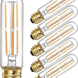 6 x E26 T10 LED Tubular Light Bulbs, 2700K Warm White Edison Bulb 6W Dimmable T10 for Pendant Lights, Lamps, Outdoor Long Bulbs(6W, 2700K)-12