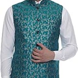 Green Banarasi Print Nehru Jacket (green)-image-99