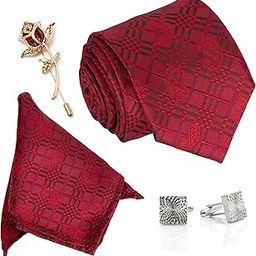 Men's Jacquard Tie, Pocket Square, Cufflinks & Lapel Pin-image-83