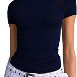 Women's Fitted Crop Top Fashion Workout Shirts Tight Cotton Tee Scoop Neck Short Sleeve VG5-picture-6