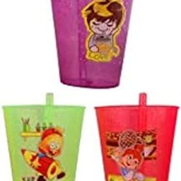 Tekzie Multicolor BPA Free Fun Cartoon Printed Bright Color Straw Sipper Glass for Toddler, Kids, Boys & Girls (Multicolor 3 Pcs)-24
