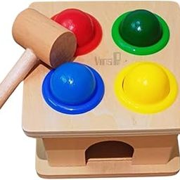 VinsPro® - Wooden Hammer Ball Knock Pounding Bench with Box Case Fine Motor and Dexterity Skills Early Educational Toy Set for Kids 3+ Years (Hammer Ball)-image-53