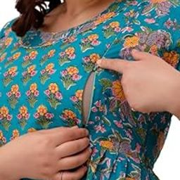 Women's Cotton Floral Printed Anarkali Maternity Feeding Kurti with Zipper/Maternity Gown-picture-10