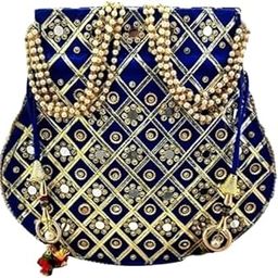 Designer Velvet Bag for Women | Bridal Ethnic Handbag with Pearl Handle & Beaded Embroidery | Wedding & Festive Purse-image-61