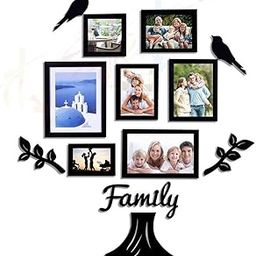 Art Street Family Tree Photo Frame set of 7 individual wall photo frame with MDF plaque - 2 Leaf,1 Trunk,1 Family and 2 Birds-32