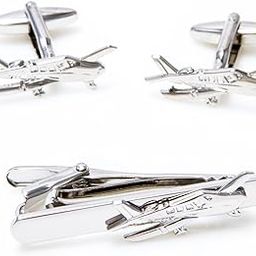 Airplane Cessna Plane Pilot Pair of Cufflinks and Tie Bar Clip with a Presentation Gift Box-picture-52
