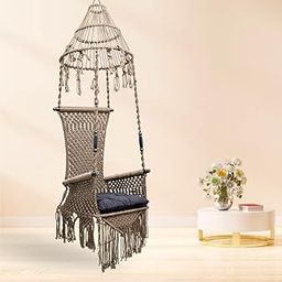 Curio Centre Make in India Premium Maharaja Swing with Polyester Ropes & Mild Steel Frame/Traditional Jhula Swing Chair for Adults/Indoor Outdoor Hanging Swing with Cushion & Accessories-Coffee Color-image-11
