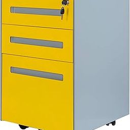 DFurn WITBIT META Pedestal Unit | Metal Office Drawer with Lock, 3 Drawers & Caster Wheels | Powder Coated Steel Storage Cabinet | 400x450x650 mm | 3 Year Warranty | Golden Yellow-14