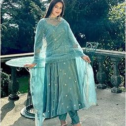 Elegant Vichitra Silk Gown Set for Women – Heavy Embroidery Work with Dupatta & Pants, Full Sleeve Anarkali Style, 3M Flair, Party Use Ethnic Suit-image-21