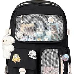 Kawaii Backpack for Girls Women with Pin Bear Accessories Cute College High School Backpack Laptop Book bag-42