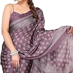 Women's Chiffon Block Printed Saree with Blouse Piece-image-2