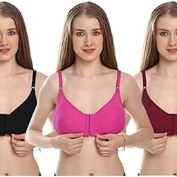 Women Non Padded Non Wired Solid Front Open Bra - Multicolor-image-5
