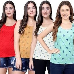 Women Tank Top – Regular Fit Cotton Sleeveless Tee | Ladies Casual Tank Top,Stylish Women Clothing,Soft Cotton Tank for Girls & Women-Pack of 4-image-77