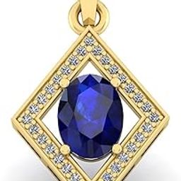 3.25 Ratti/ 2.25 Carat Oval Shaped Natural Blue Sapphire Gemstone Gold Plated Halo Pendant/Necklace For Women And Men-picture-12