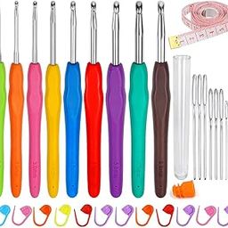Crochet Set, 31 Pieces Knitting Accessories 9 Pieces Aluminum Crochet Hooks with Ergonomic Soft Grip Handle Kit Crochet Needles Sewing Needles-picture-28