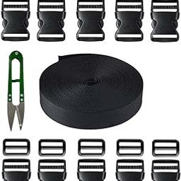 Nylon Webbing for Collars, Leashes, Diving Gear, Sports Gear, Bag Belt, Hiking (50 Meter roll) Plus 10 Buckles,adjusters and 1 thread cutter (1 INCH)-image-35