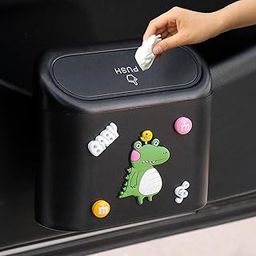 wolpin PP Car Trash Bin Can Holder Dustbin Hanging- Black (15.5 X 14 Cm) Press Top Waste Bin With Cute Stickers-9