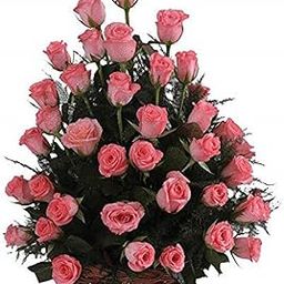 The FloralMart® Special Basket Arrangement of 30 Pink Roses Fresh Flowers with Fillers and Leaves|| TFM-image-41