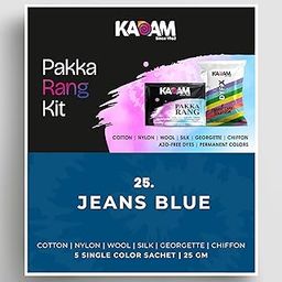Kadam Pakka Rang Fabric Dye for Clothes Permanent, Cloth Dye Powder, Fabric Dye Clothes, Dye for Faded Jeans, 5 sachets of Shade No.25 Jeans Blue Colour & 5 sachets of DyFix Color Fixer-20