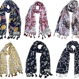 fusfus Women's Printed Chiffon Scarves and Stoles, Free Size(Multicolour, FS1231) - Pack of 6-picture-24