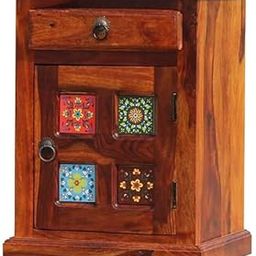 A Antique Log Sheesham Wood Tile Bedside Table-11