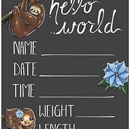 Cohas Hello World Newborn Baby Announcement Chalkboard Sign with Blue Sloth Theme, 5 by 7 Inches, No Marker-image-5