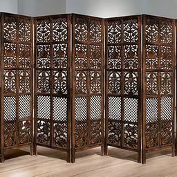 The Creatives Decor Wooden Room Divider Screen – 6 Feet, 5 Panel Privacy Partition, Hand-Carved Floral Design, Brown-9